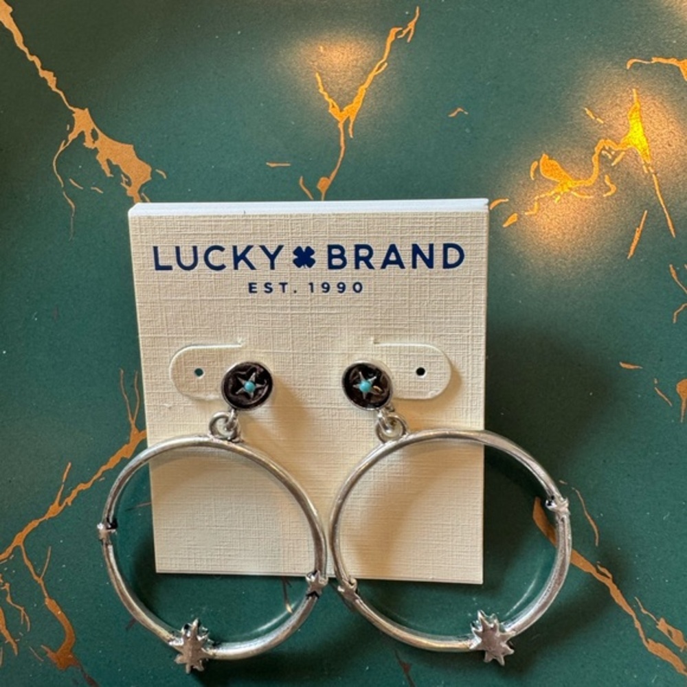 Lucky Brand Silver Star Hoop Earrings